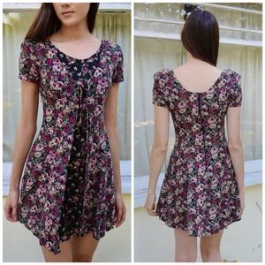 Vintage 90s Grunge Floral Babydoll Mini Dress